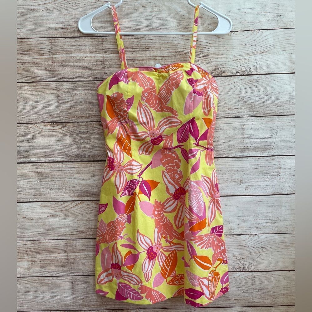 LILLY PULITZER MINI DRESS IN PINK AND YELLOW PACIFIC WINGS PRINT‎